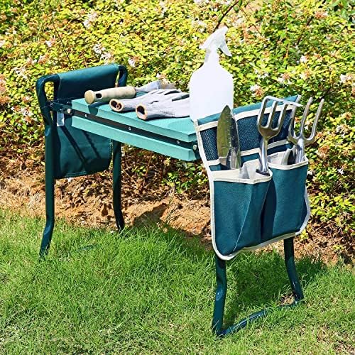 Ohuhu Garden Kneeler and Seat, Heavy Duty Garden Stool with EVA Foam Kneeling Pad, Foldable Gardening Bench with 2 Tool Pouches, 2-in-1 Portable Gardening Supplies, for Seniors - Image 2