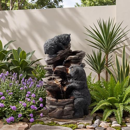 19.7" Tall Outdoor Water Fountain, 5 Tier Cascading Bowls and Stacked Water Fountain with LED Lights, for Yard Décor, Backyard, Patio and Deck (21.7'') by Unknown