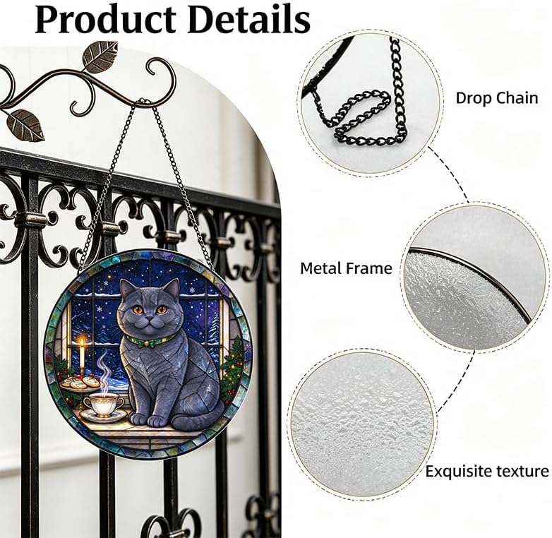 Stained Glass Window Hanging British Shorthair Cat Suncatcher Gifts 11.8" - Image 3