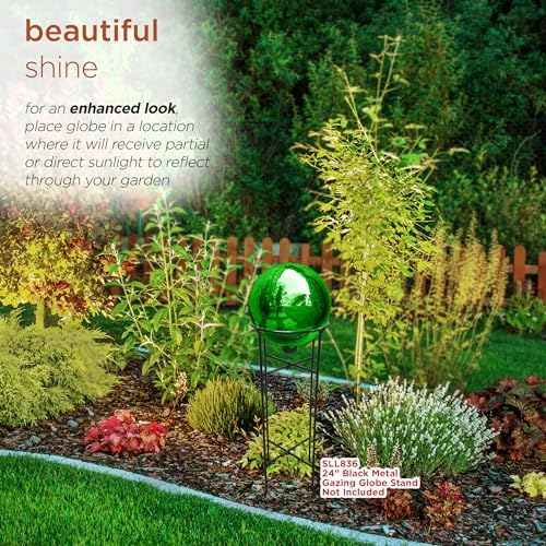 Alpine Corporation 10" Diamater Indoor Outdoor Glass Gazing Globe Festive Yard Decor, Green - Image 6