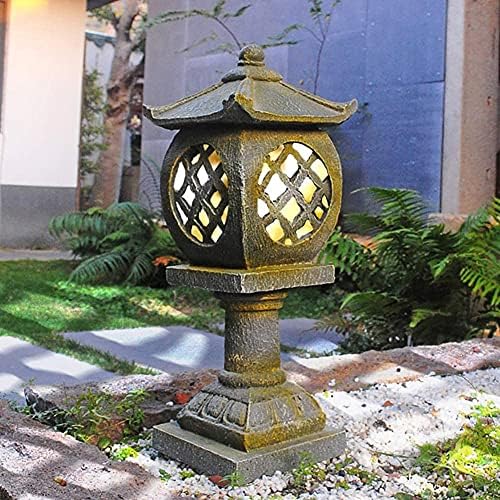 Garden Statue Animal Sculpture Outdoor Decor Gift Resin Outdoor Statues Ornaments, Pagoda Stupa Garden Lantern Sculptures Japanese Style Asian Decor Crafts Patio Yard Figurines(A) - Image 3