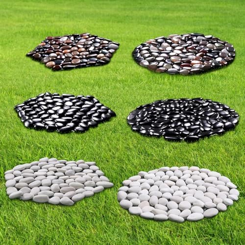 10in River Rock Stepping Stones Set - 6 Pack | Polished Pebble | Long-Lasting PVC Mesh Backing | Perfect for Garden Paths and Lawns Outdoor Landscaping Decoration | Rhombus and Round Set - Image 2