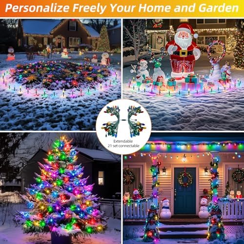 USOKYO 45Ft C9 Led Christmas Pathway Lights Outdoor, 30 Multicolor Bulbs Waterproof Connectable Christmas Walkway Lights with Stakes for Yard Lawn Sidewalk Driveway Decorations - Image 4