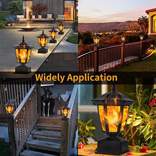 Dynaming Solar Flame Post Lights Outdoor, Solar Powered Lamps Fence Post Cap Lights, Flickering Flame LED Lantern Decorative Waterproof for Garden Deck Patio, Fit 4x4, 5x5 or 6x6 Wooden Posts, 6 Pack - Image 5