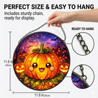 Stained Glass Window Hanging - 11.8" Pumpkin Halloween Suncatcher Glass Panel, Cute Smiling Jack-O'-Lantern Decorative Hanging Ornament for Kitchen or Garden, Ideal Gift for Mother, Wife or Women - Image 3