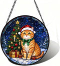 Stained Glass Window Hanging Orange Cat Suncatcher Gifts for Cat Mom 11.8" by Unknown