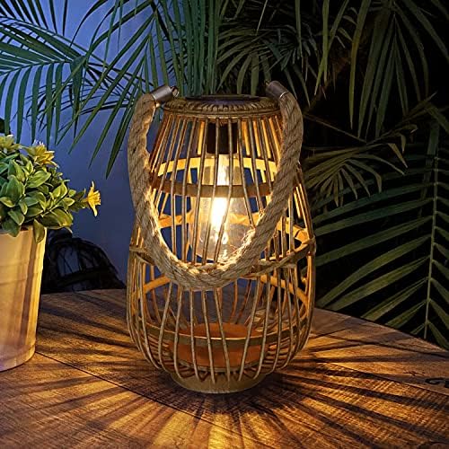 Rattan Solar Lantern, Large Outdoor Waterproof Hanging/Tabletop by HERJIATK