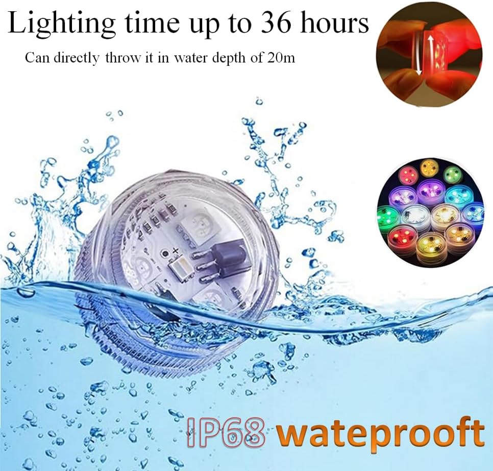 KEMANI Mini Submersible Led Lights,10pcs Small Underwater Tea Lights Candles Waterproof with 2 Remote Battery Operated, RGB 13 Multicolor Changing for Wedding Home Party Festival Decoration - Image 4