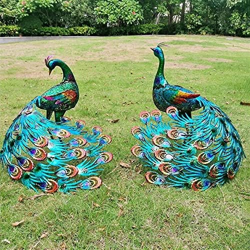 Ujicde 22.8Inch Peacock Statue Garden Ornaments Outdoor, Large Standing Metal Peacock Garden Sculpture, Garden Bird Art Decor for Yard Porch Patio (Color : 2pcs) - Image 4