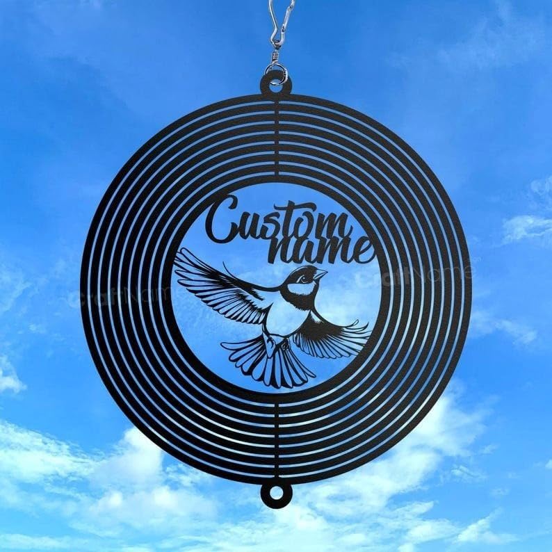Personalized Goldfinch Metal Wind Spinner, Custom Bird Hanging Yard Art, Nature Inspired Outdoor Decor (Goldfinch Garden Wind Spinner) - Image 2