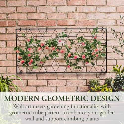MyGift 4 Foot Geometric Cube Pattern Style Matte Black Metal Wire Garden Trellis, Wall Mounted Large Support Lattice Frame for Climbing Plants and Crawling Vines - Image 3