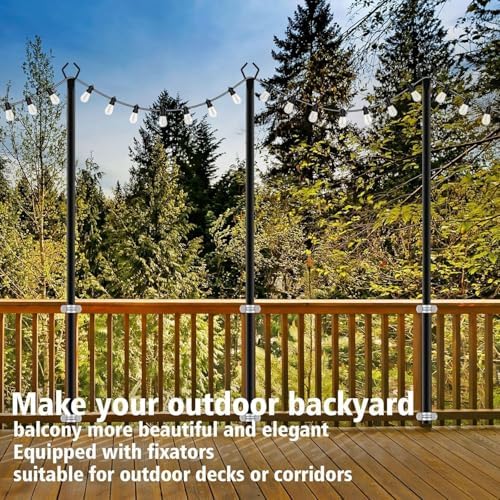 AILBTON 10Ft String Light Poles 4 Pack,Light Poles for Outside Lights,Outdoor with Fence Brackets Hanging Lights,Metal Stand Deck Patio Backyard - Image 4