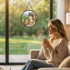 Stained Glass Window Hanging Suncatcher 11.8 in Wolf Family Colorful Glass Panel Sun Catcher for Window,Nature Mountain Landscape Window Hanging Decor for Home,Housewarming Gift - Image 3