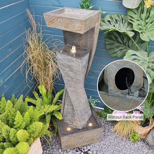 Bumilgar Garden Modern Outdoor Fountain, 47.2" Floor Standing Outdoor Water Fountains with Lights for Garden, Backyard, Patio, Porch, Deck and Home Art Decor - Image 4