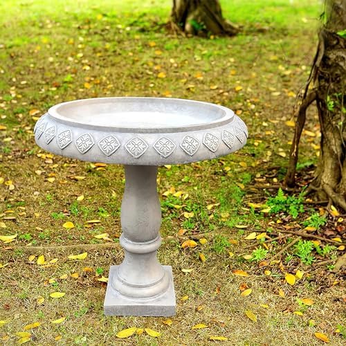 Kante 24.25 Inch Tall Handmade Concrete Birdbath, Elegant Outdoor Garden and Backyard Decor, Textured - Image 5