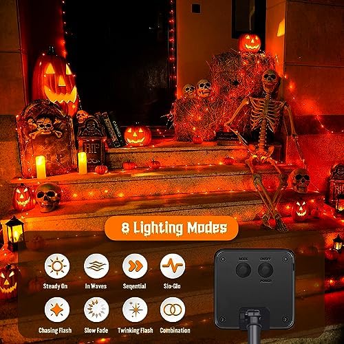 JMEXSUSS 4 Pack Solar Halloween Lights, 33FT 100 LED Orange Fairy Lights - Image 6