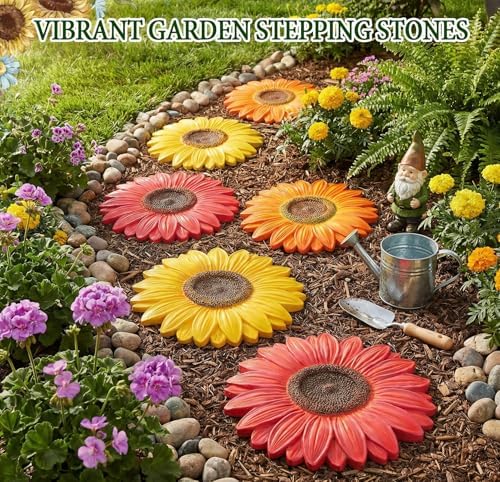 Landical 6 Pack Decorative Stepping Stones for Garden Outdoor, Sunflower - Image 2