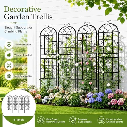 2-Pack 71" Black Metal Garden Trellises with Butterfly Design - Image 5