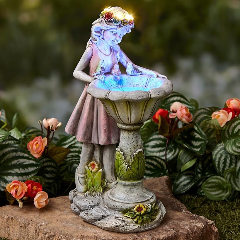 The Lakeside Collection Bird Bath Sculpture Solar Lighted Girl with Fountain by TheLakesideCollection