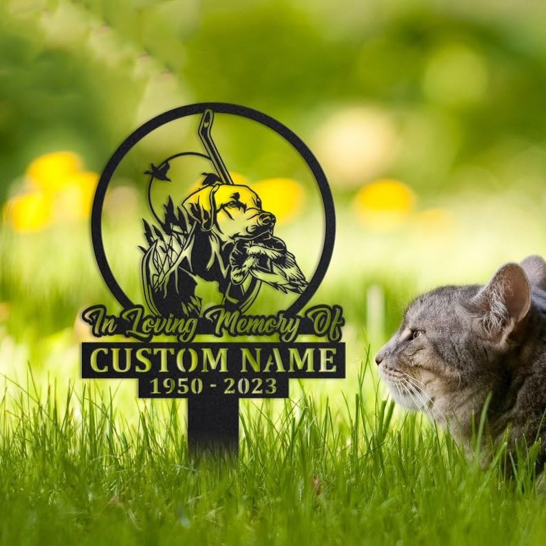 DINOMAN Personalized Memorial Plaques for Outdoors Dog Duck Hunting Grave Marker Metal Garden Stakes Hunter Memorial Gifts Sympathy Gifts for Loss of Loved One (Duck Hunting) - Image 2