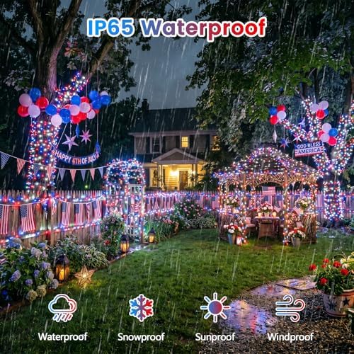 KAQ 2pack 500LED Solar String Lights Outdoor Waterproof Red White Blue - Image 2