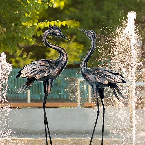 Shorayn Metal Crane Garden Statue, Garden Sculptures & Statues, Bronze Crane Ornaments Yard Art for Backyard Patio Lawn Decorations - Image 3