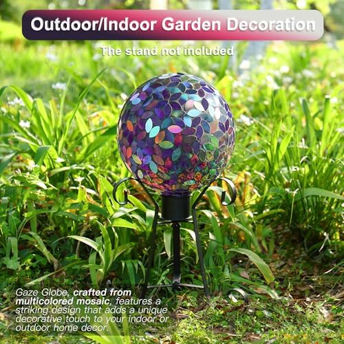 VOREEN Mosaic Gazing Ball Outdoor, 10 Inch Purple Iridescent Glass Garden Globe, Decorative Garden Ball for Yard Lawn Patio Decor - Image 6