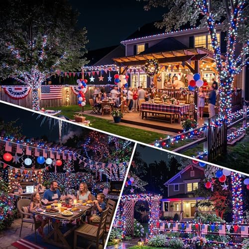 KAQ 2pack 500LED Solar String Lights Outdoor Waterproof Red White Blue - Image 7