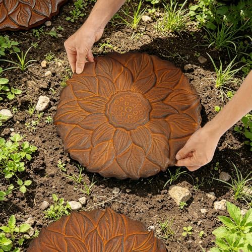Sungmor Vintage Cast Iron Lotus Stepping Stone, Full Rust - Image 7