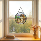 Stained Glass Window Hanging Suncatcher 11.8 in Wolf Family Colorful Glass Panel Sun Catcher for Window,Nature Mountain Landscape Window Hanging Decor for Home,Housewarming Gift - Image 2