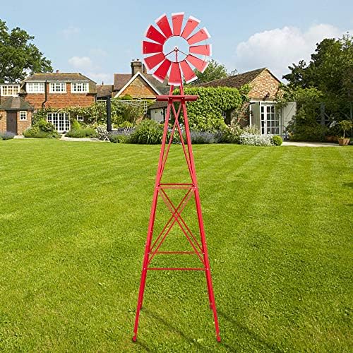Garden Windmill - 8ft Decorative Metal Windmill with Weatherproof Powder Coating, Easy-Glide Spinner Blades, Heavy-Duty Ground Stake for Yard, Lawn, Farmhouse Decor, Red - Image 7