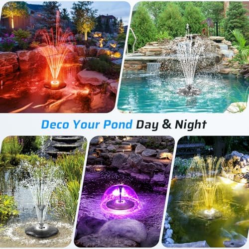 Anfraer Floating Pond Fountain with LED Lights, 650GPH RGB Floating Fountain with 3 Spray Modes, Pond Pump with 27FT Power Cord & 65.6FT Mooring Line for Pond Garden Fish Tank - Image 3