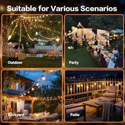 50FT Outdoor String Lights with Remote, 20 Dimmable Shatterproof LED G50 Bulbs, Waterproof Patio & Backyard Lights for Pergola, Deck, Garden, Bistro, Commercial Grade Hanging Lights - Image 7