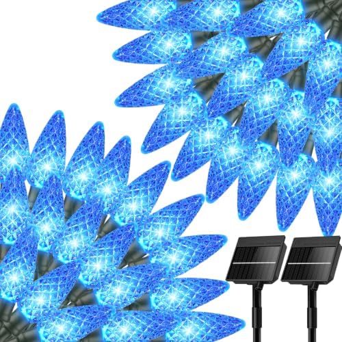 Blue C6 Solar Christmas Lights Outdoor, 2 Pack Total 45.28ft 100 LED Solar String lights Waterproof IP65, Twikle Fairy Light Christmas Tree Decorations for Yard Patio Fence Garden Wedding Party Decor by Brightown