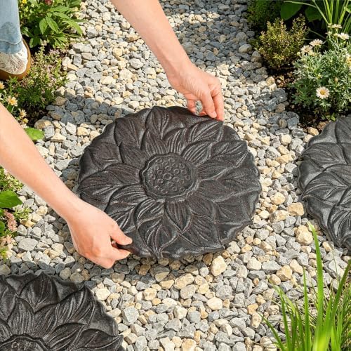 Sungmor Vintage Cast Iron Lotus Stepping Stone, Dark Brown - Image 3