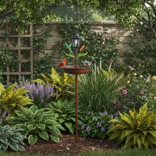 Powered Bird Feeder with Lantern Light on Garden Stake by Unknown