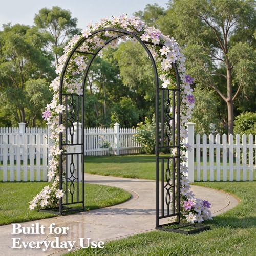 Metal Garden Arch, Heavy Duty Garden Trellis for Climbing Plants, with Enlarged Base for Stability, Ideal for Wedding Arches & Party Decorations, 55" W x 86" H - Image 2