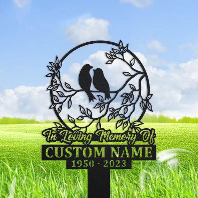 DINOMAN Personalized Memorial Plaques for Outdoors Electric Guitar Grave Marker Metal Garden Stakes Electric Guitar Player Memorial Gifts Sympathy Gifts for Loss of Loved One (Hummingbird Couple) by DINOMAN