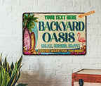 Chico Creek Signs Personalized Backyard Oasis Sign Patio Decor Outdoor Pool Tropical Coastal Decor Tiki Bar Hot Tub Bar Home BBQ Custom Sign Gift 12''x18''- Premium - Image 3