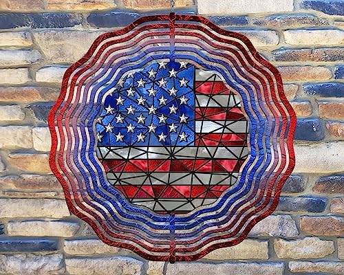 Tromic 10 Inch Stained Glass Look American Flag Hanging Wind Spinner Yard Decor Aluminum Sublimated Garden Art Indoor Outdoor 3D Kinetic by Unknown