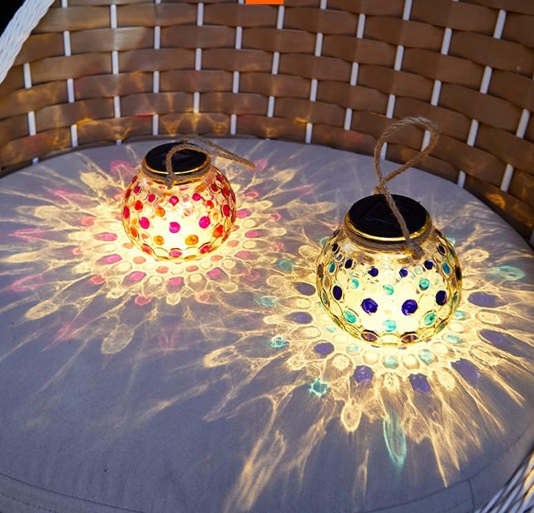 yuans Solar Table Light, Solar Mosaic Lights Color Changing Solar Glass Ball Garden Lights Waterproof Solar Night Lights Table Lamps (Red Point, 2 Pack) - Image 6