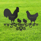 Metal Chicken Family Garden Stake Decorative, Rooster, Hen, and Chicks Design Silhouette Statues for Yard Art, Outside, Patio, Outdoor Decor, Garden Decorations, Lawn Ornaments - 24" Black by SIGNLEADER