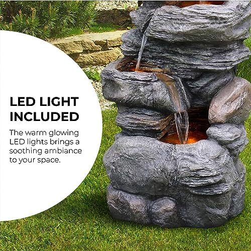 Teamson Home 39.37 in. Outdoor Faux Stacked Stone 4-Tier Water Fountain with LED Lights and Pump, Gray - Image 5