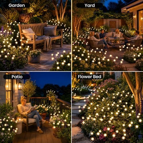PEVOROS Solar Garden Lights, 8 Pack Warm White Firefly Lights Outdoor Decor - Image 3