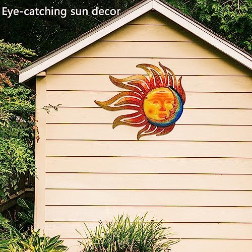 Tuokiuhn Large Sun Metal Outdoor Wall Art Decor Moon Wall Decor - Image 4