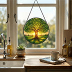 Stained Glass Window Hanging - 11.8" Tree of Life Suncatcher Glass Panel, Home Decorative Hanging Ornament for Kitchen or Garden, Ideal Gift for Mother, Wife or Women - Image 4