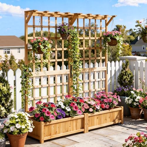 Aoxun 144" Raised Garden Bed with Trellis, Wood Planter Container with Hanging Roof & Garden Boxes for Climbing Plants Flowers Vine (4 piece) - Image 2