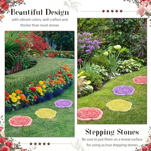 Cinnvoice 3 Pack Rose Stepping Stones Outdoor for Garden, 10 Inches - Image 5