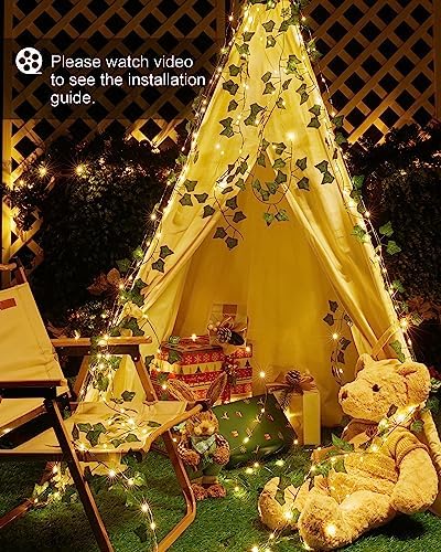 Solar String Lights, 2 Packs Total 66Ft 200 LED Fairy Lights with Ivy - Image 5