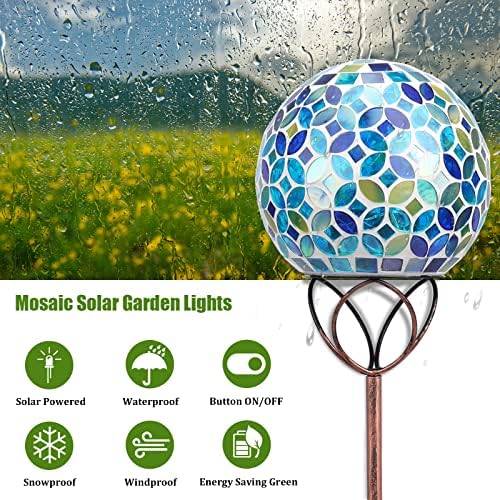 VCUTEKA Decorative Solar Garden Lights, 6" Mosaic Globe Outdoor Stake - Image 2